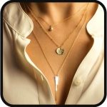 Colar Yalice com várias camadas de colar de disco redondo e pingente de barra vertical joia para mulheres e meninas