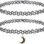 Colar feminino com 2 gargantilhas, elástico, elástico, Y2K, preto