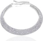 Colar gargantilha de strass, colar de diamante prata Kucheed 4 fileiras, corrente de cristal brilhante, joias, moda dama de honra, casamento, festa, formatura, acessórios, colares brilhantes para