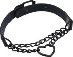 Colar gargantilha, gargantilha de corrente de coração preto, gargantilha sexy punk gótica, gola ajustável
