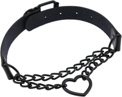 Colar gargantilha, gargantilha de corrente de coração preto, gargantilha sexy punk gótica, gola ajustável