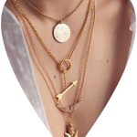 Colar multicamadas ouro círculo flecha pingente corrente longa gargantilha joia em camadas para mulheres (1)