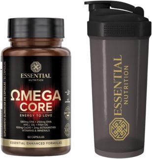 Combo Essential Nutrition - Omega-3 Core - Krill + Astaxantina + CoQ10-60 Cápsulas + Coqueteleira