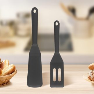 Conjunto de 2 espátulas de mini brownie, espátula de silicone antiaderente flexível, espátula quadrada de silicone, utensílio de cozinha para cortar brownies, biscoitos, ovos (Preto)