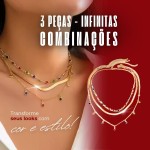 Conjunto de Colares Feminino "Powerful Colors" 3 em 1 – Semijoias com Pedras Coloridas – Estilo, Versatilidade e Toque Fashion – Metal Leve e Resistente – Tamanhos Variados - Imagem 2