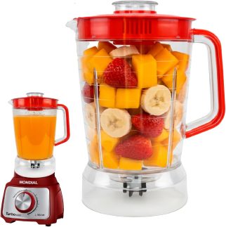 Copo De Liquidificador Mondial Premium Turbo Inox L1000/l1100/l1200w Vermelho Acrílico Cristal 1,5 L Com Tampa Vermelho Peça de Reposição