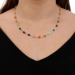 Corrente Colar Gargantilha Com Pedras Coloridas Banhado á ouro 18k e antialérgico
