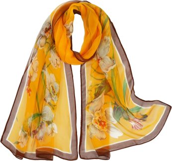 E-Clover Herebuy - Lenços florais femininos exclusivos: lenço estampado de flores e pássaros de chiffon