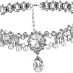 Elegante gargantilha feminina com pérolas e strass requintada, presente para formatura, aniversário e ocasiões especiais, prata
