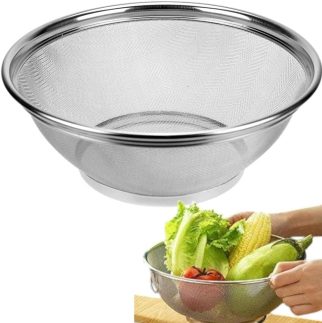 Escorredor de arroz alimentos inox multiuso; Peneira de lavagem Multiuso; Utensílio Cozinha Lavar alimentos tamanho 22 cm