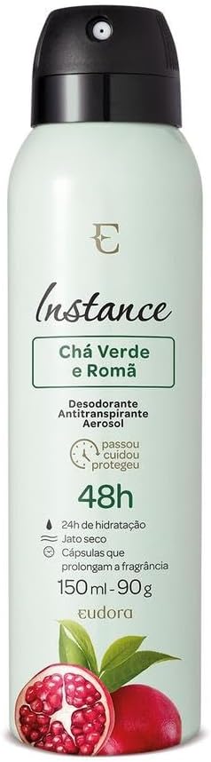 Eudora-Instance-Cha-verde-Roma-Desodorante-Aerosol-150ml.jpg Eudora Instance Chá verde Romã Desodorante Aerosol 150ml
