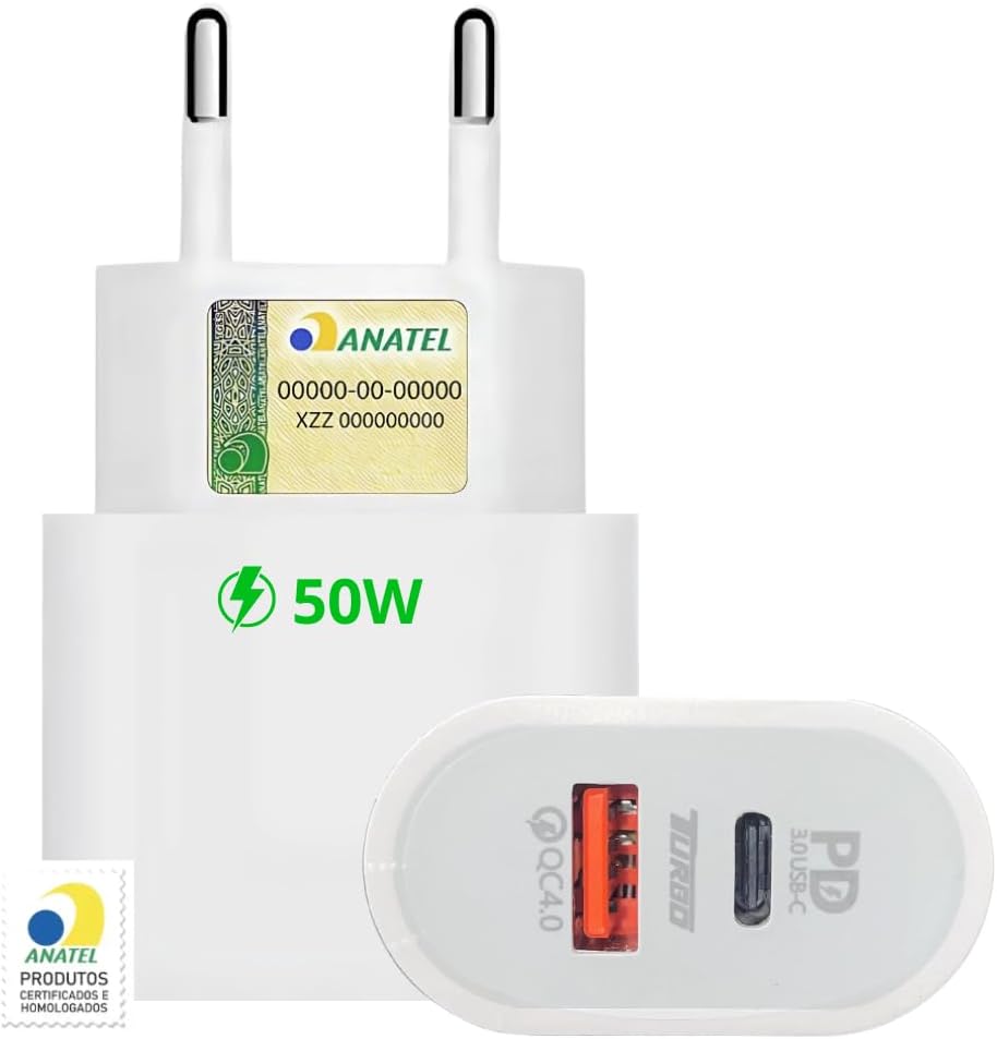 Fonte-Universal-Turbo-50W-2-Entradas-USB-C-e-USB-Turbo.jpg Fonte Universal Turbo 50W 2 Entradas USB-C e USB Turbo Carregador Tipo C e USB - Compátivel Com Todo Dispositivo e Cabo Tecnologia Power Delivery Carrega Com Segurança - Linha Premium