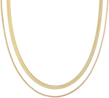 Gargantilha Colar Feminino Fita dupla Laminada Dourado Em Aço Inox