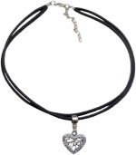 Gargantilha Dupla Cordão De Couro Feminino Coração Choker