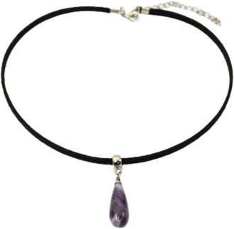 Gargantilha de Couro de Pedra Natural Ametista Bijuterias Femininas