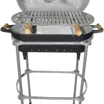 Gaspar Churrasqueira Alumínio Fundido a Bafo Preta com Chaminé Fechável, Pé e Suporte