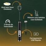 Genérico Mini Mixer Portátil Elétrico Recarregável, Misturador de Bebidas, Café, Ovos e Whey com Fuê, Cores Preto ou Branco (PRETO) - Imagem 2