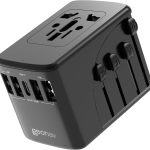 Geonav Carregador Universal com Adaptadores de Viagem, 4 Portas USB + 1 USB-C (Preto)