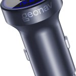 Geonav Carregador Veicular SuperPower Ultrarrápido Duo 38W, 2 portas - 1 USB (18W Quick Charge) e 1 USB-C (20W Power Delivery), CH38PDQC, Alumínio Cinza