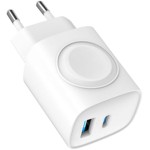 Gshield Carregador de Parede Survivor 3 em 1 Power Delivery Tipo-C 20W Ultra Rápido + USB-A 18W e Base de Carregamento Magnética Sem Fio Compatível com Apple Watch Integrada, Branco - Imagem 2