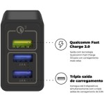 Gshield Carregador de Parede Universal Turbo Triplo 3 Portas USB A, Potência de até 18W Fast Charge e Qualcomm 3.0 (Preto) - Imagem 2