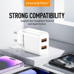 H'MASTON Carregador 2 Portas Usb 5.1A Rápido Com Cabo 1 Metro Compatível Com Celular Android iPhone Samsung (BRANCO, V8) - Imagem 2