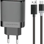 H'MASTON Carregador 2 Portas Usb 5.1A Rápido Com Cabo 1 Metro Compatível Com Celular Android iPhone Samsung (PRETO, V8)