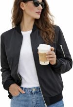Jaqueta feminina bomber casual com zíper, leve, corta-vento com bolsos, cor lisa, P-2GG