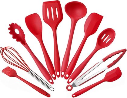 Jogo, Conjunto Kit de Utensílios Silicone Inox 10 Peças Para Cozinha