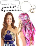 Kit 2 Lenço Cetim Grande Estampas Sortidas + 4 Acessórios Diversos = 6 Produtos