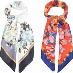 Kit 2 Lenços Quadrados Cetim 90×90 cm – Estampados Sortidos, Poliester Toque Seda – Lenço Multiuso Bandana, Echarpe, Top, Cropped e Faixa Bolsa