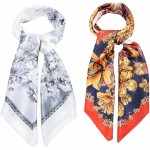 Kit 2 Lenços Quadrados Cetim 90×90 cm – Estampados Sortidos, Poliester Toque Seda – Lenço Multiuso Bandana, Echarpe, Top, Cropped e Faixa Bolsa - Imagem 2
