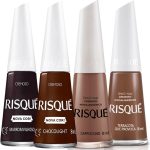 Kit 5 Esmaltes Risqué Cores Cremosas Tons Terrosos Marrom Nude Esmalte (4 Cores)