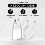 Kit Carregador Super Turbo 40W Porta Dupla (USB-C + USB-A) + Cabo USB Tipo-C, Compatível com Todos Dispositivos, Celulares Samsung, Motorola, iPhone 15/16, Tablets, Notebooks - Android e IOS - Imagem 2