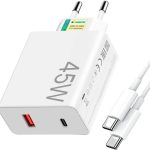 Kit Carregador Turbo 45W com Cabo Tipo-C, Fonte USB-C Bivolt Homologada pela Anatel, Carregador Rápido para iPhone, Android, Xiaomi e Tablets
