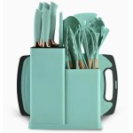 Kit Completo de Utensílios de Cozinha em Silicone com 19 Peças – Cabos de Madeira, Concha, Espátula, Colher, Suporte, Faca Antiaderente, Tábua, Tesoura e Faqueiro - Imagem 2