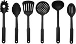 Kit Utensílios de Cozinha em Nylon Preto com Colher Concha Espátula Escumadeira e Pegadores