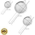 Kit com 3 Peneiras de Cozinha Inox com Alça – Tamanhos 8cm, 10cm e 12cm – Para Coar, Peneirar e Lavar Alimentos com Facilidade - Premium - Imagem 2