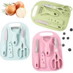 Kit de Utensílios de Cozinha com 4 Peças: Faca, Descascador, Tesoura e Tábua (Rosa) - Imagem 2