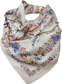 Lenço De Cetim Estampa Floral Vintage Creme 70x70cm.