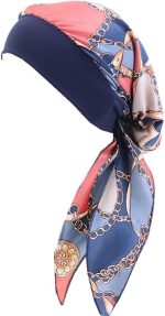 Lenço de cabeça de quimioterapia pré-amarrado para mulheres com estampa sedosa, bandana para cabeça, turbante, câncer, acessório para a cabeça