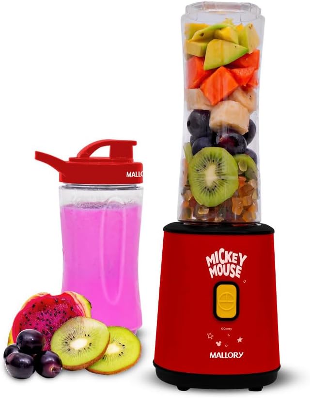 Liquidificador-Individual-Mallory-Mickey-Mouse-2-Copos-400ml-e.jpg Liquidificador Individual Mallory Mickey Mouse - 2 Copos: 400ml e 600 ml, 300W de potência, Pés antiderrapantes, Comprimento do cabo de 122cm - 127V
