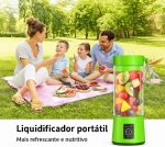 Liquidificador Portátil 420ml Mini Mixer Recarregável USB – Coqueteleira Elétrica 6 Lâminas, Sem Fio, Garrafa Squeeze com Tampa – Para Suco, Vitaminas e Coquetéis (Verde)