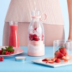 Liquidificador portátil pessoal de suco fresco, para vitaminas ou batidas, mixer pessoal, liquidificador de frutas sem fio recarregável por USB, para esportes, acampamento, exercícios (rosa) - Imagem 2