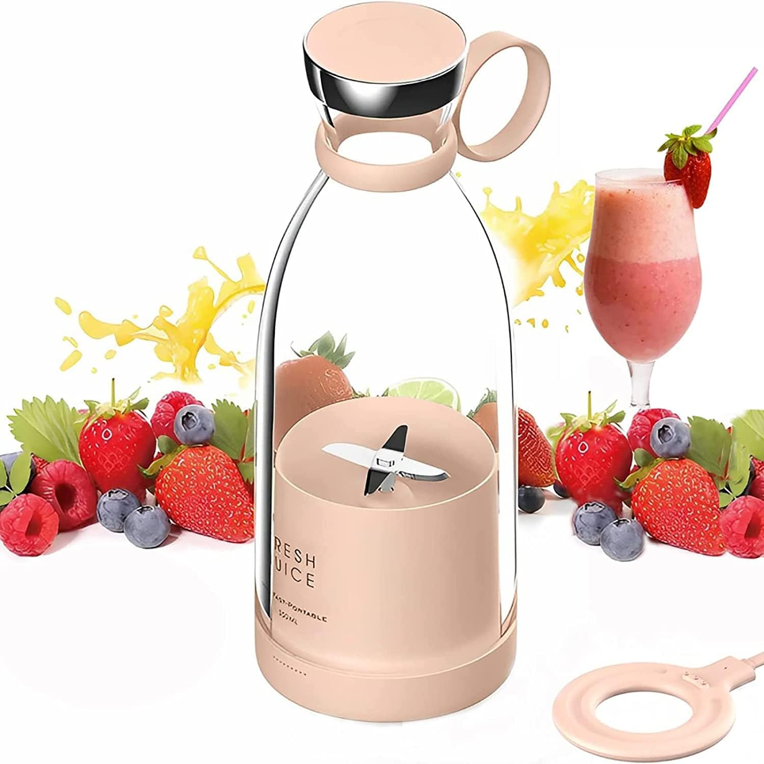 Liquidificador-portatil-pessoal-de-suco-fresco-para-vitaminas-ou-batidas.jpg Liquidificador portátil pessoal de suco fresco, para vitaminas ou batidas, mixer pessoal, liquidificador de frutas sem fio recarregável por USB, para esportes, acampamento, exercícios (rosa)