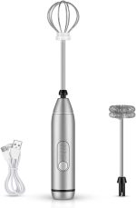 Mini Mixer Elétrico Portátil, 3 Velocidades, Batedor Fouet Inox, Recarregável USB, Misturador para Bebidas e Ovos