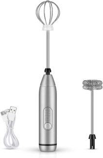 Mini Mixer Elétrico Portátil, 3 Velocidades, Batedor Fouet Inox, Recarregável USB, Misturador para Bebidas e Ovos