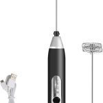 Mini Mixer Elétrico Portátil 7W Recarregável USB Batedor para Café Ovos Whey e Bebidas Preto e Branco (Preto)