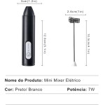 Mini Mixer Elétrico Portátil 7W Recarregável USB Batedor para Café Ovos Whey e Bebidas Preto e Branco (Preto) - Imagem 2