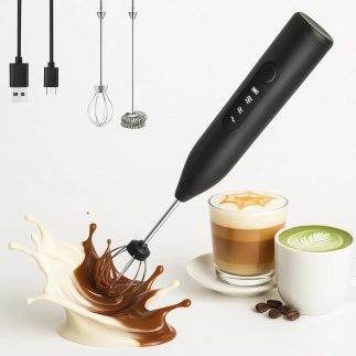 Mini Mixer Elétrico Recarregável Portátil 3 Velocidades com 2 Batedores Inoxidáveis - Espuma Café, Leite, Bate Ovos e Drinks